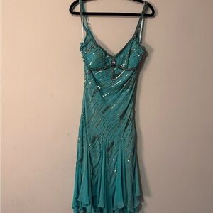 Vintage Sue Wong Blue Ruched Pleated Mini Dress